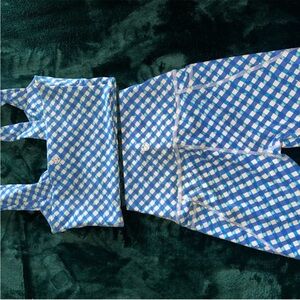 Blue and White Checkered Athletic Shorts and sports bra